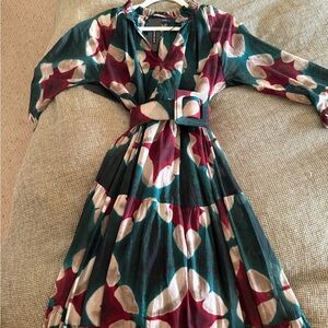 SAMANTHA SUNG Oragami Diamond Jade and Burgundy Eden Crew Maxi Dress